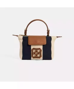 کیف دستی پارچه راهراه لوگودار سرمه ای زنانه برند Desa کد 1753348393