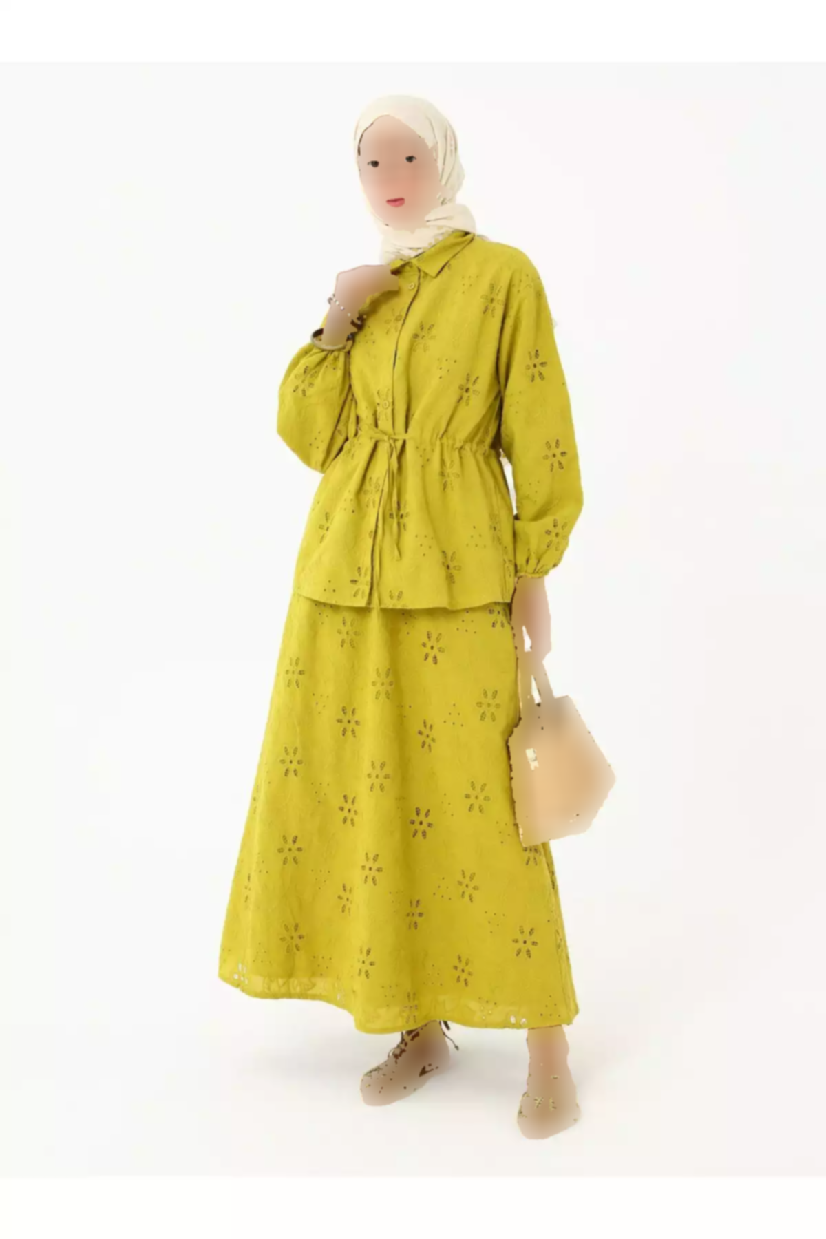 ست دوتایی تونیک دامن گلدوزی شده رفکا سبز زیتونی برند Refka کد 1753720989