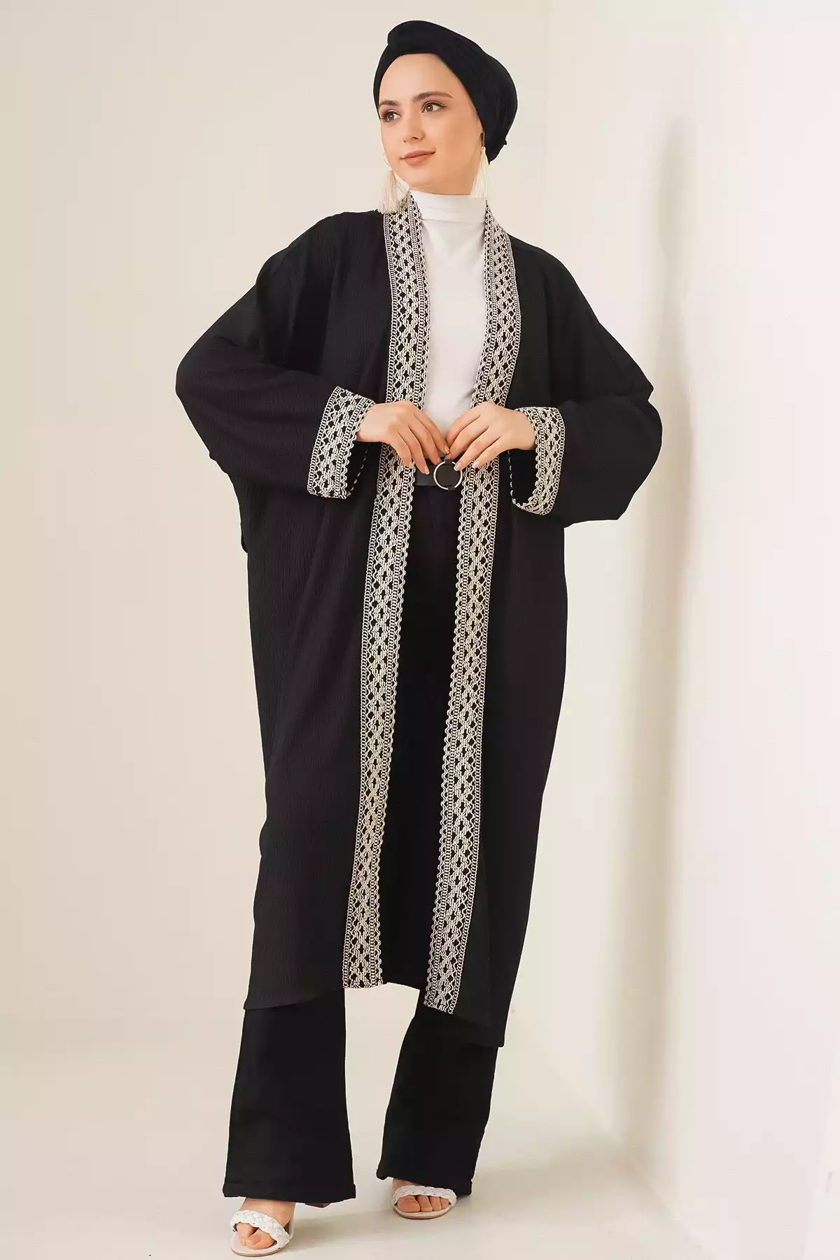کیمونو بافتنی بلند 5865قلاب دوزی شده مشکی برند Bigdart کد 1753597387