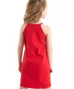 پیراهن تک شاخ تابستانی عشق قرمز بنددار دخترانه برند Denokids کد 1753824665