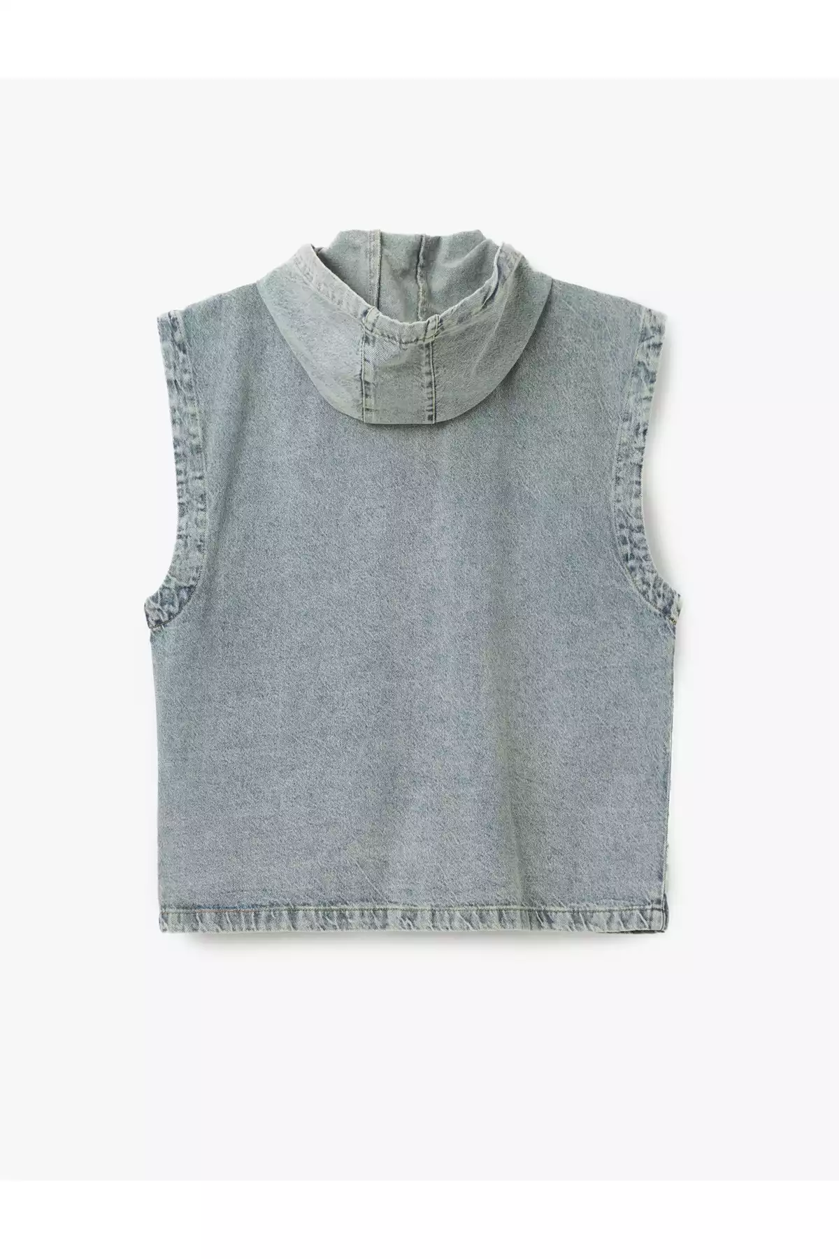 جلیقه گشاد جیب دار کلاهدار پنبه ای بدون آستین دربدار جین زیپدار برند Koton کد 1753278073