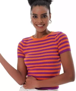 تیشرت بافتنی آستین کوتاه راهراه یقه گرد زنانه برند CHUBA کد 1753698672