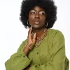 پیراهن کتان یقه گرد جلو نگین دار زنانه برند Orfeo Negro کد 1753414336