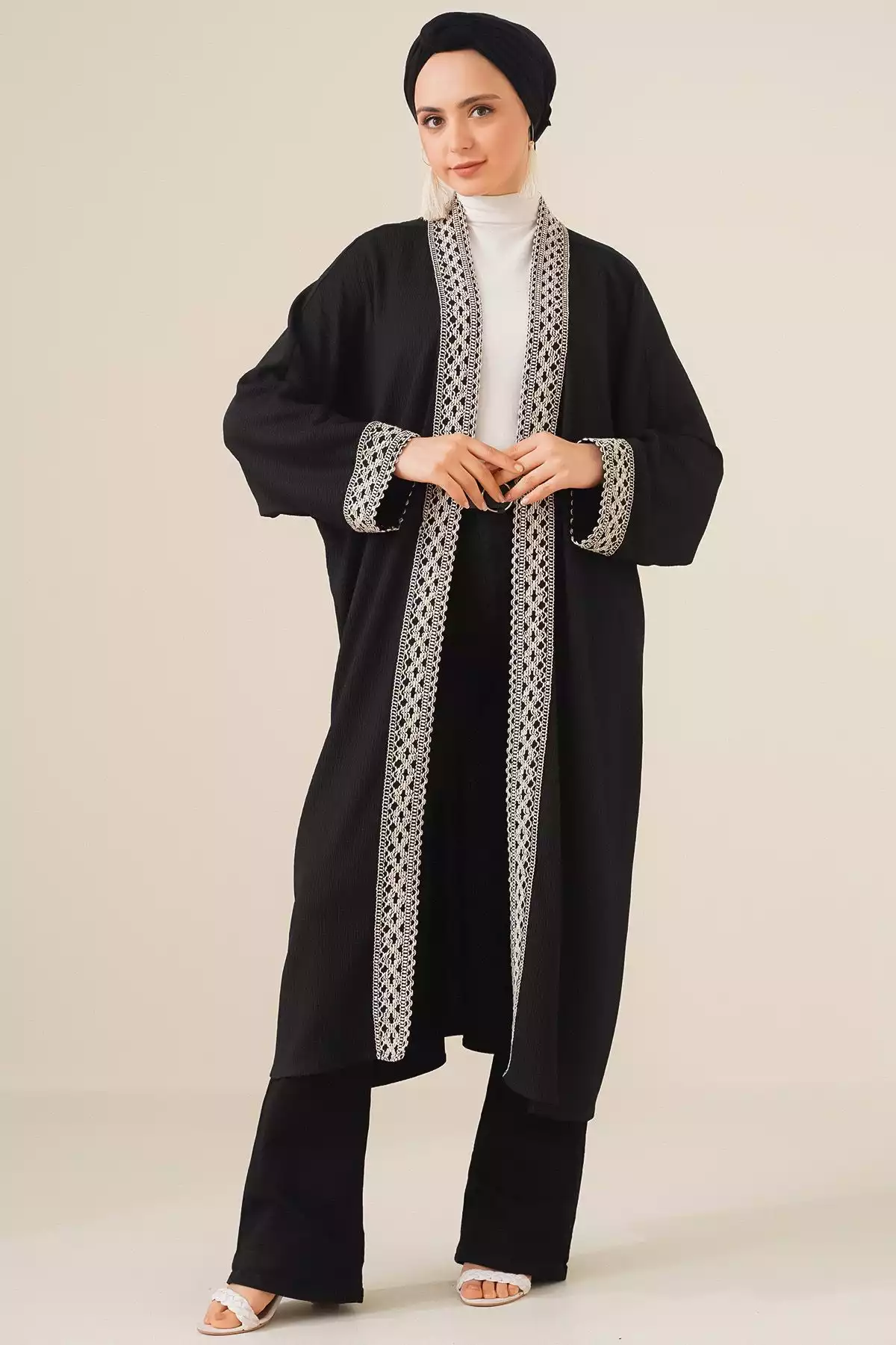 کیمونو بافتنی بلند 5865قلاب دوزی شده مشکی برند Bigdart کد 1753597387