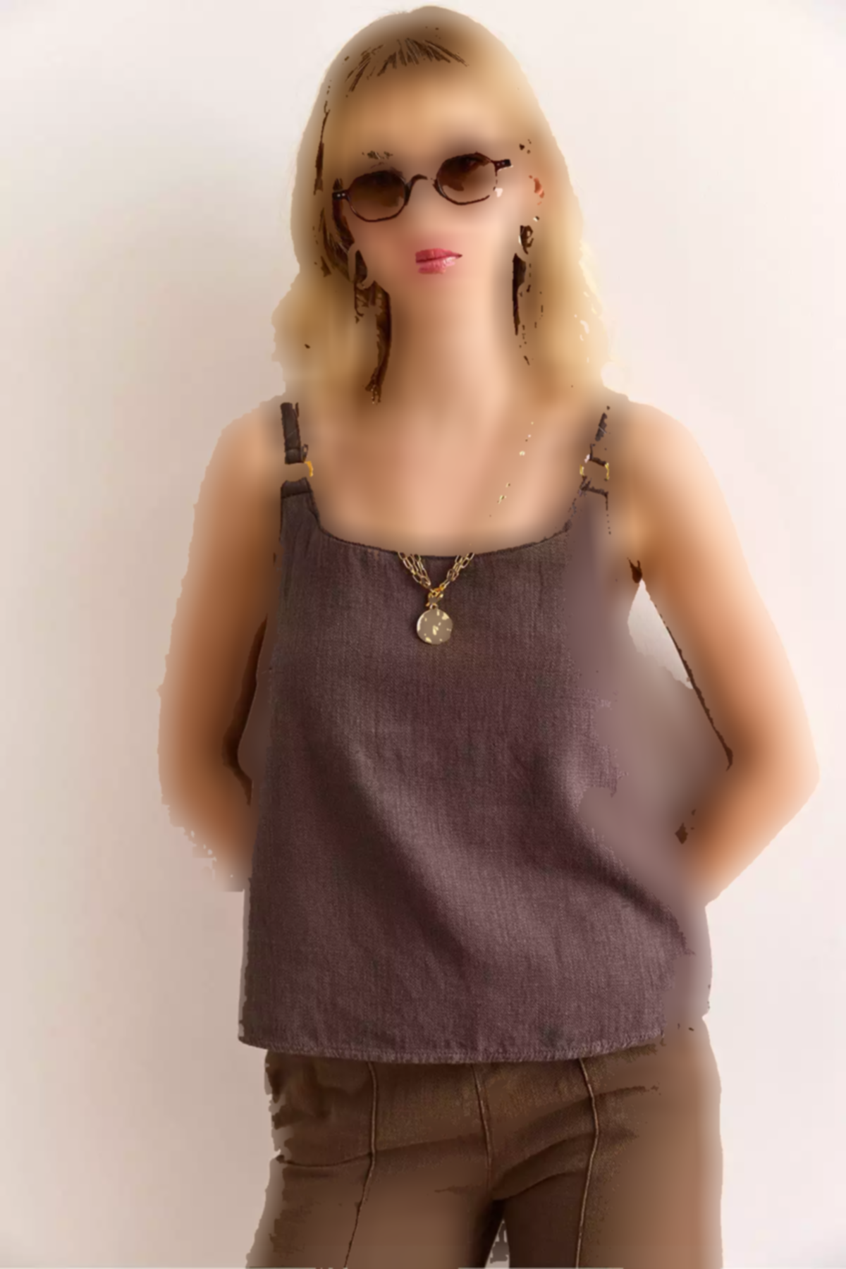بلوز اکسسوار دار کتان قابل شستشو بند قهوه ای سموری زنانه برند Olalook کد 1753665675