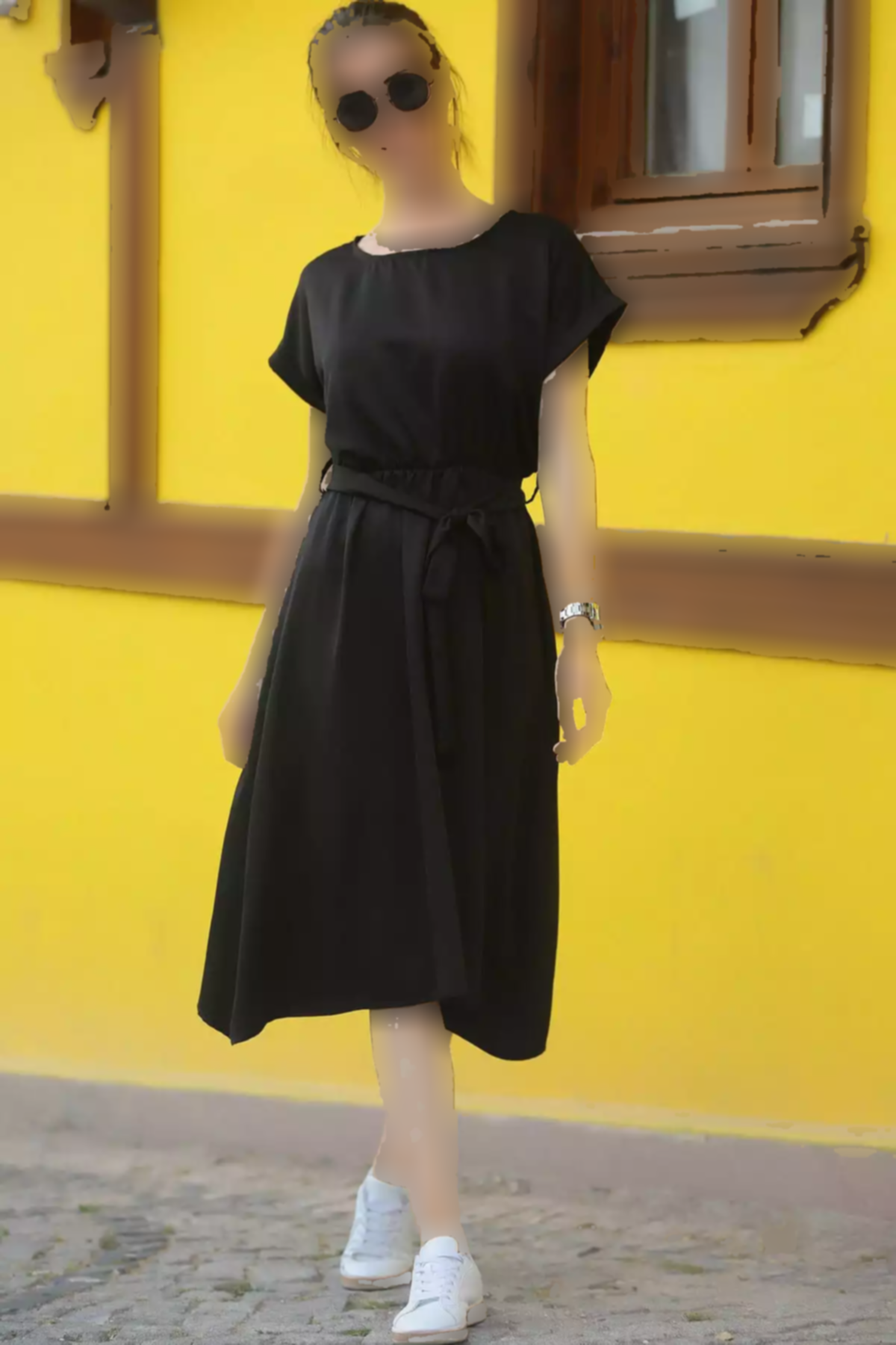 پیراهن کمر کشی گرهدار مشکی زنانه برند armonika کد 1753597326