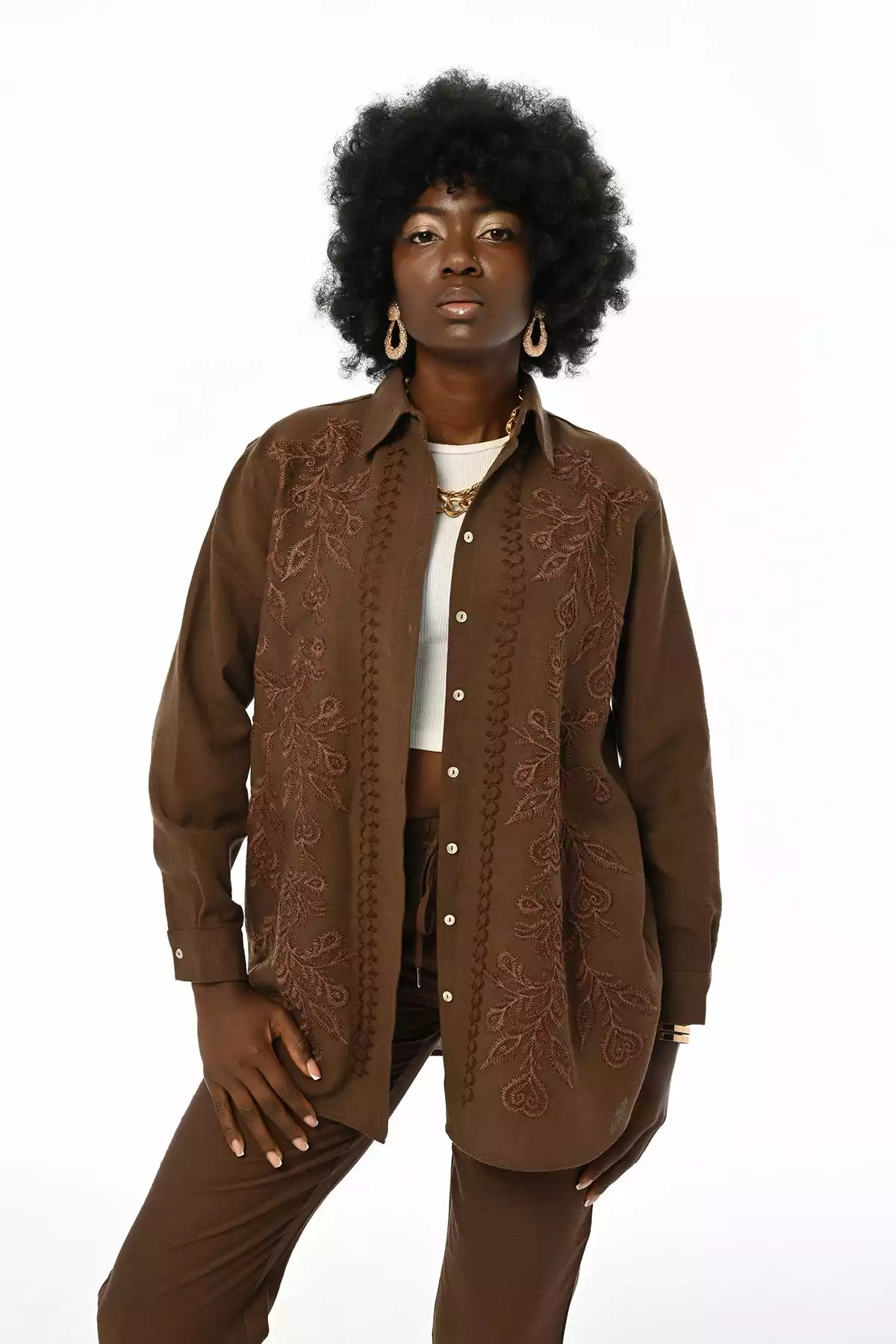 پیراهن برش گشاد کار شده گلدوزی جلو زنانه برند Orfeo Negro کد 1753425188