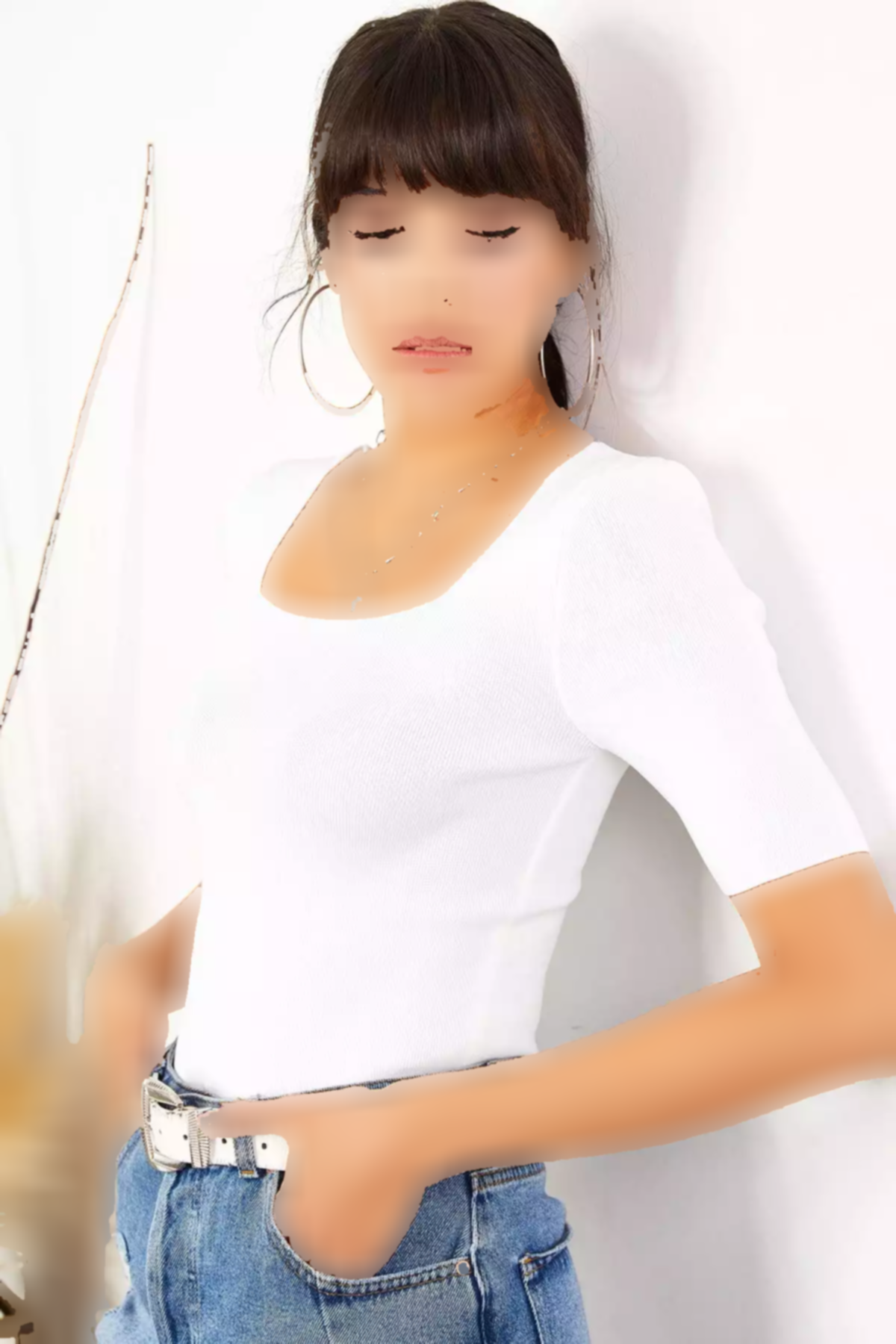 بلوز بافتنی دور کمر یقه مربع شیری رو زنانه برند Olalook کد 1753669991