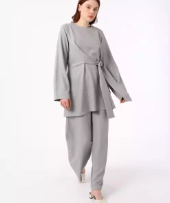 ست دوتایی تونیک طرحدار طوسی رفکا شلوار برند Refka کد 1753361490