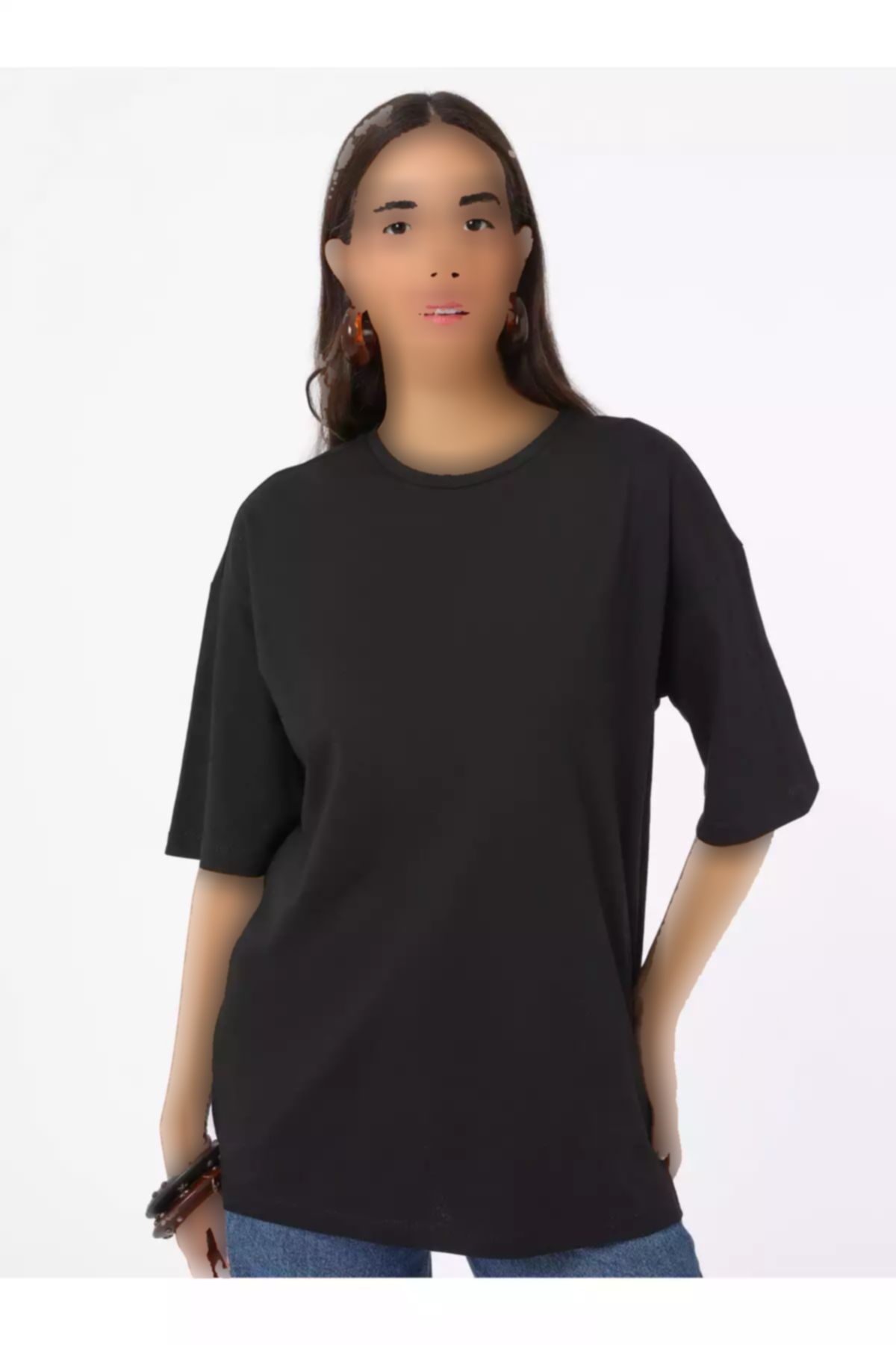 ساده شانه باز افتاده یقه گرد رفکا مشکی تیشرت زنانه برند Refka کد 1753723269