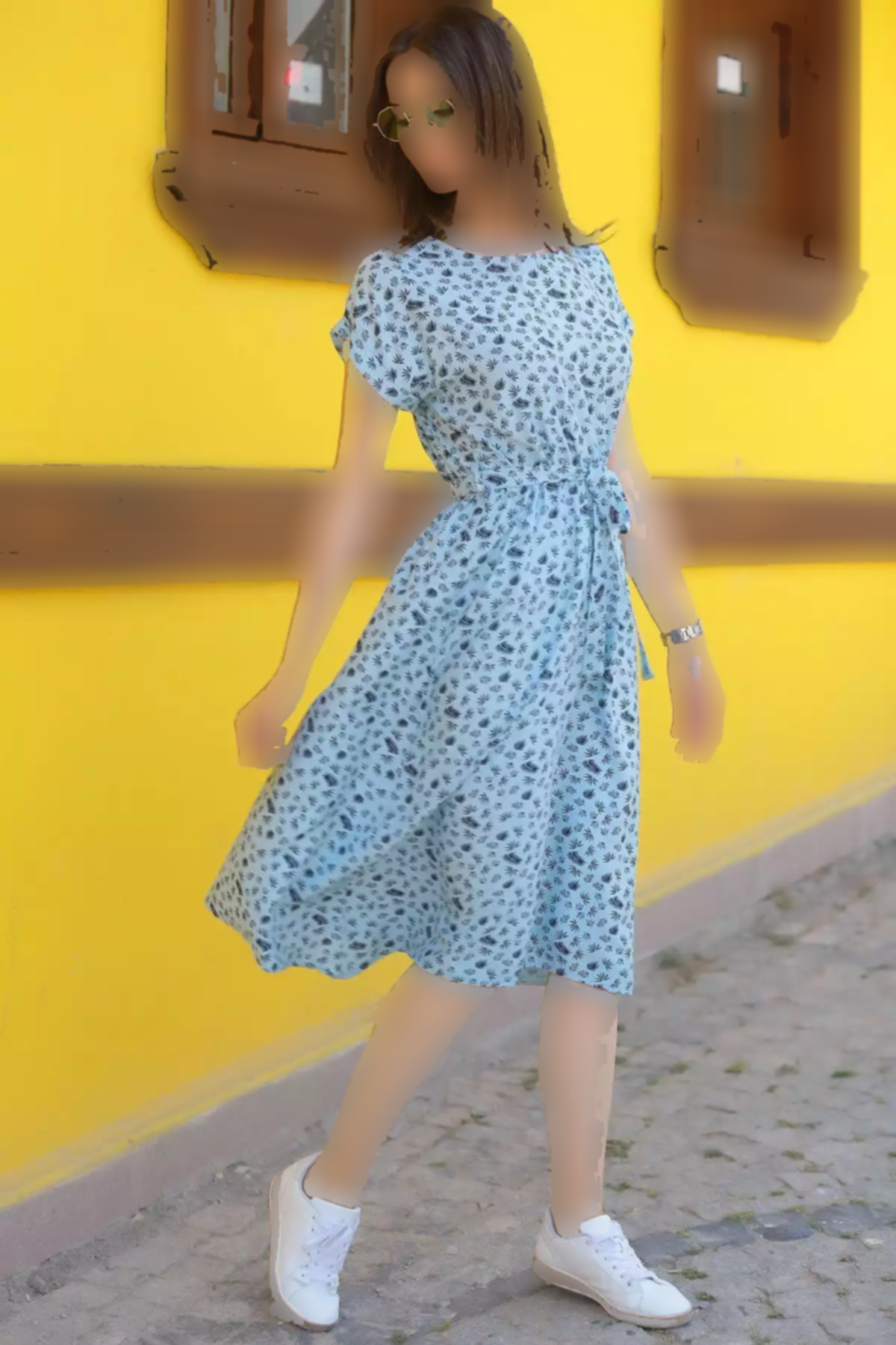 پیراهن کمر کشی ساده گرهدار طرحدار آبی زنانه برند armonika کد 1753591868