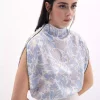 بلوز اکسسوار دار آستین خفاشی آبی برند Sateen کد 1753365133