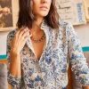 پیراهن ابریشم مصنوعی طرحدار آبی شیری زنانه برند Olalook کد 1753665731