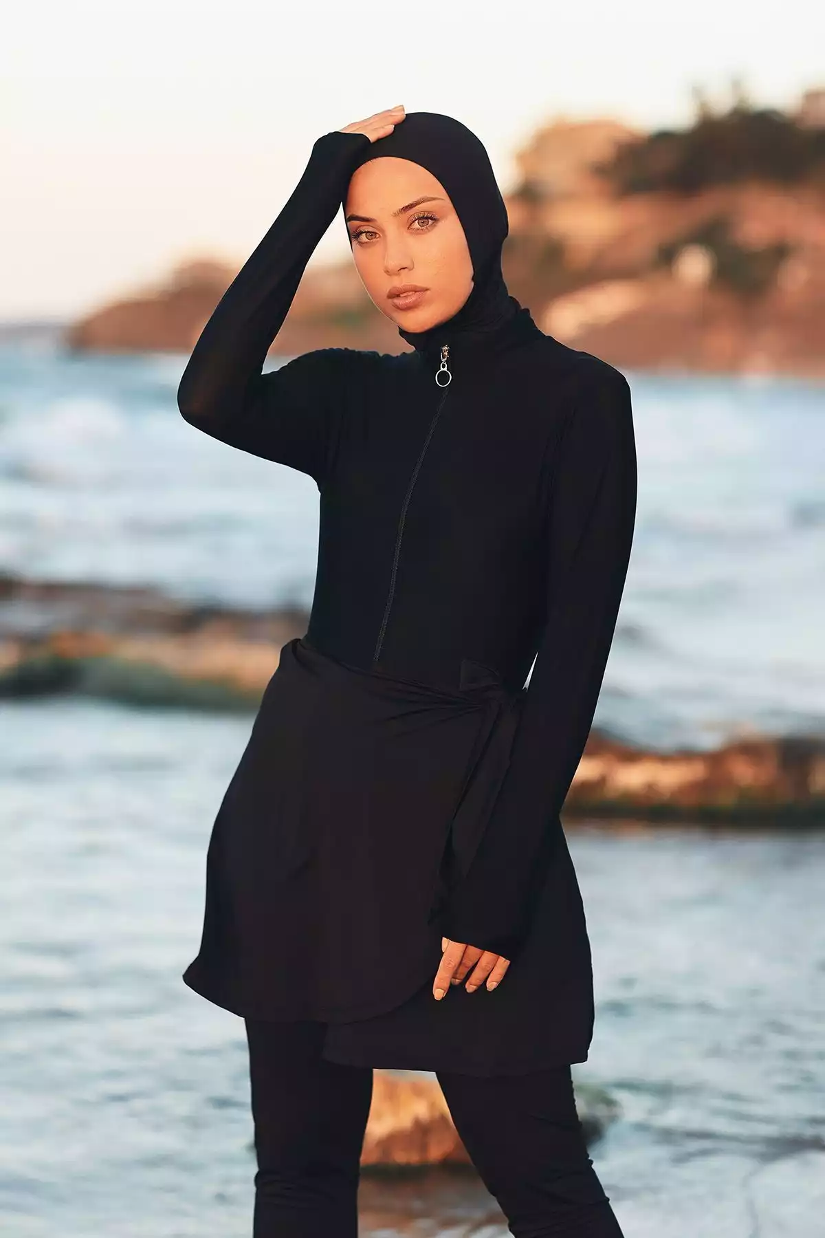 مایو پیراهن ساحلی دامن استخر لایکرا آبی مشکی برند Remsa Mayo کد 1753760470