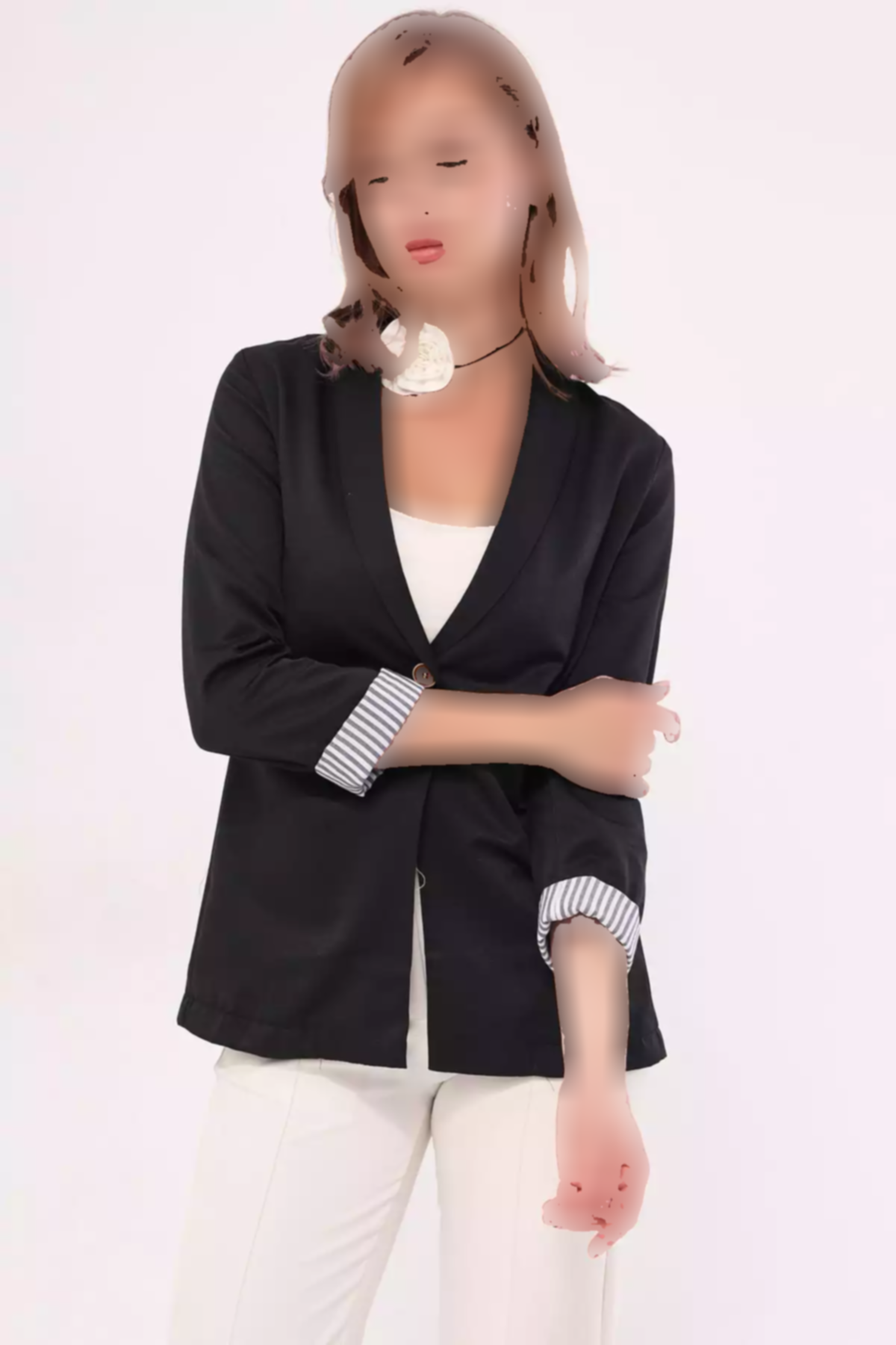 کت تک دکمه راهراه داخل آستین مشکی زنانه برند armonika کد 1753597329