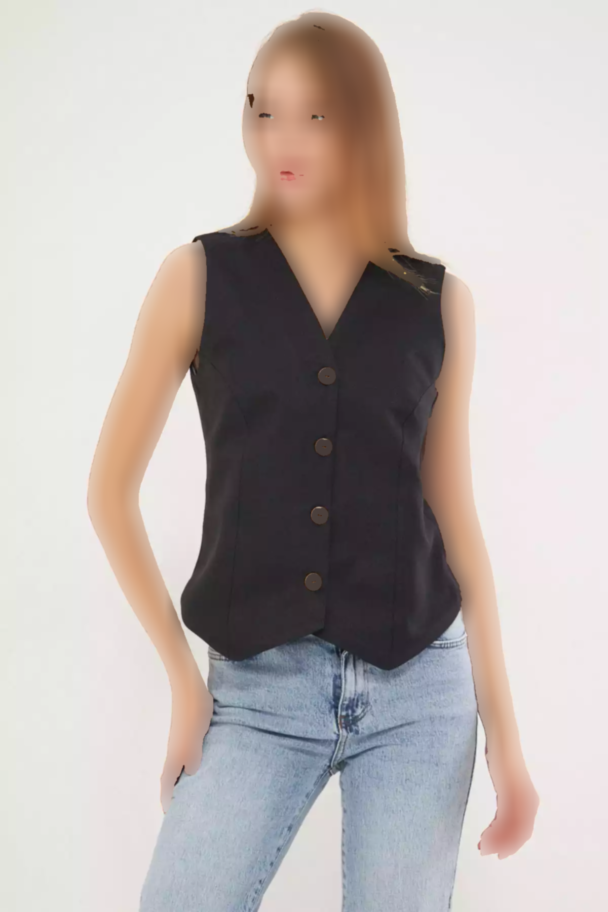 جلیقه آستردار به صورت کتان یقه هفت مشکی زنانه برند armonika کد 1753589532
