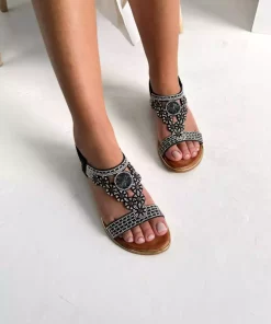 صندل لژدار نگین دار زنانه مشکی برند inizio کد 1753702869