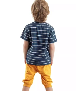 ست شلوارک تیشرت کشی تابستانی پسرانه دینو ملوان راهراه برند Denokids کد 1753833069