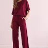 ست پایین بالا جیب دار تیشرت شلوار زرشکی زنانه برند Olalook کد 1753669988