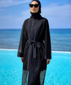 کیمونو ساحلی کامل توری پوشیده قد سبک خوش استیل، مشکی برند Marina کد 1753525925