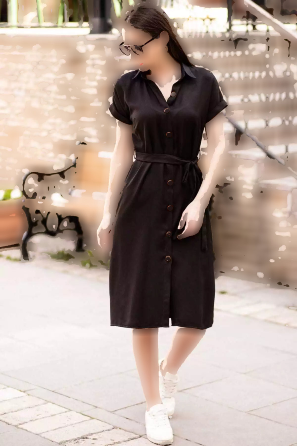 پیراهن کمر آستین کوتاه کمربنددار مشکی زنانه برند armonika کد 1753591869