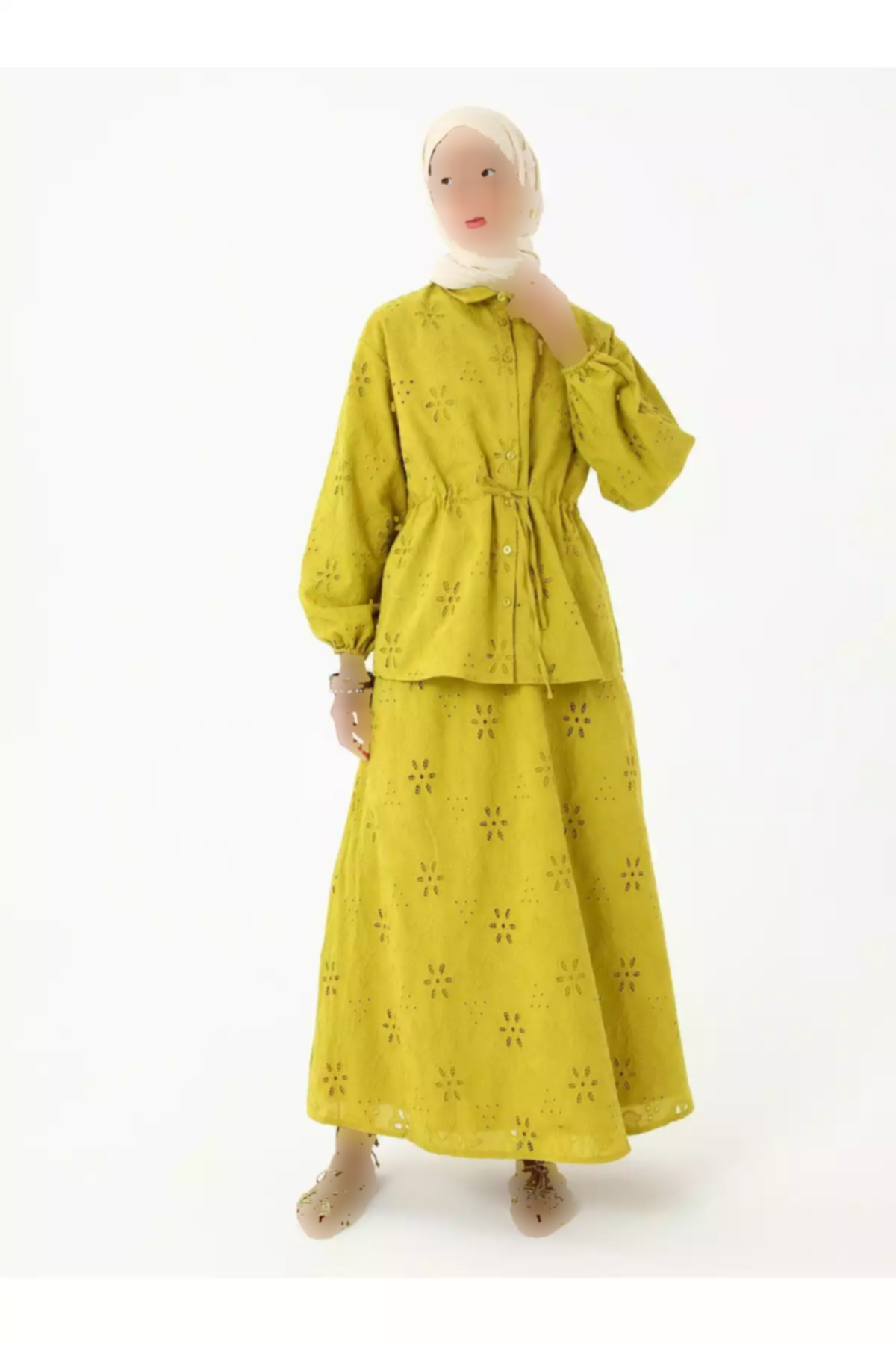 ست دوتایی تونیک دامن گلدوزی شده رفکا سبز زیتونی برند Refka کد 1753720989