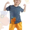 ست شلوارک تیشرت کشی تابستانی پسرانه دینو ملوان راه‎راه برند Denokids کد 1753833069