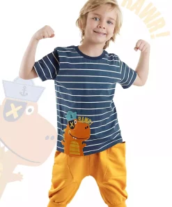 ست شلوارک تیشرت کشی تابستانی پسرانه دینو ملوان راهراه برند Denokids کد 1753833069