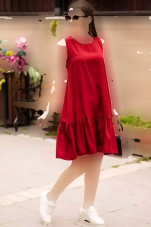 پیراهن چین‎دار دامن بدون آستین زرشکی زنانه برند armonika کد 1753590066