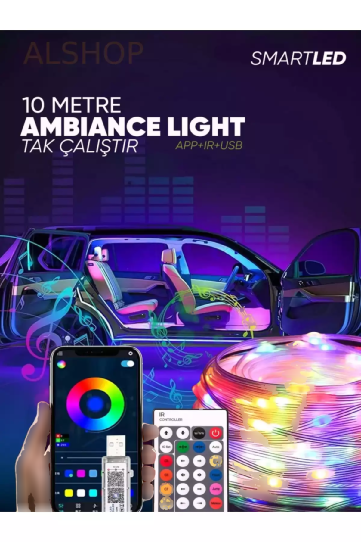 led کنترل دار نوار 100 پشت تلویزیون حساس به صدا اسمارت برند ALSHOP کد 1753587670