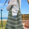 کیف دوشی بافتنی ضربدری دستی و راهراه سفید سبز بنددار زنانه برند CHUBA کد 1753690984