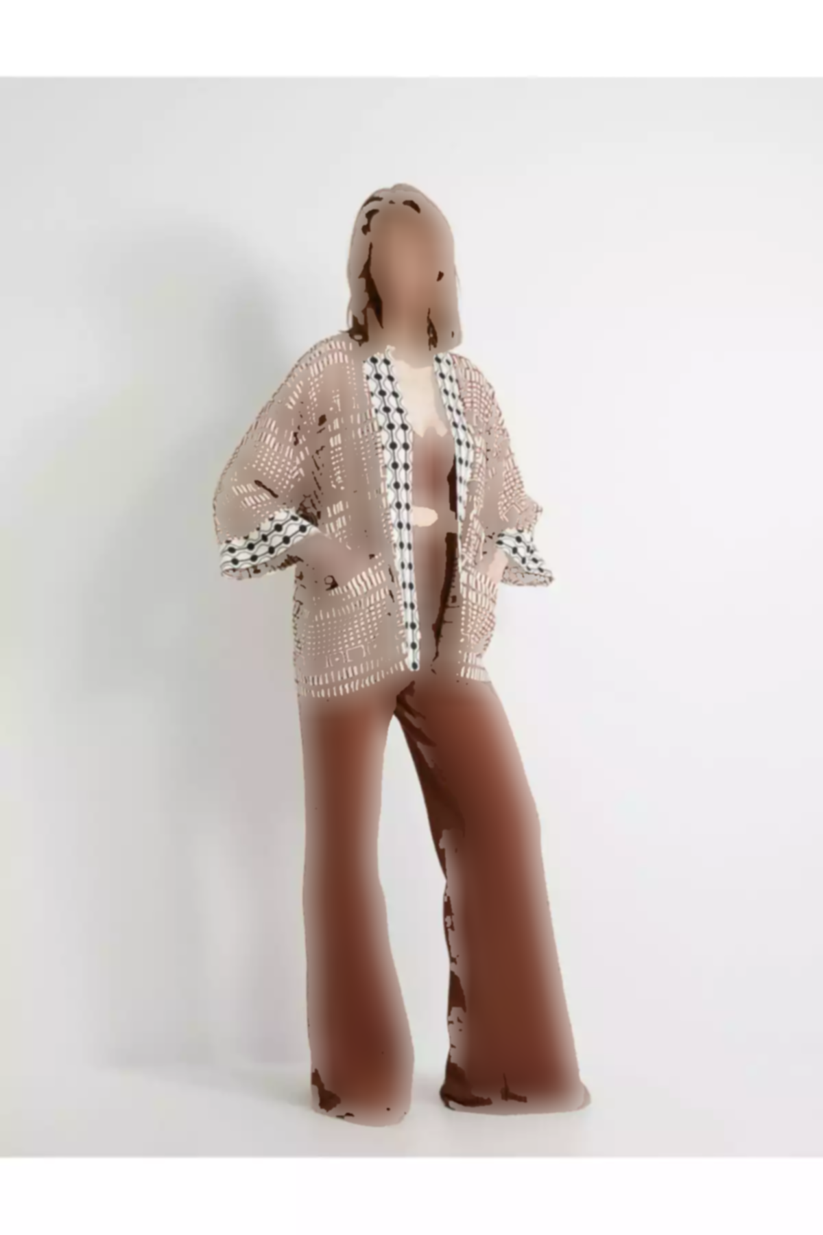 کیمونو جیب دار آستین گشاد کتان ابریشم مصنوعی نیم برند Koton کد 1752763386