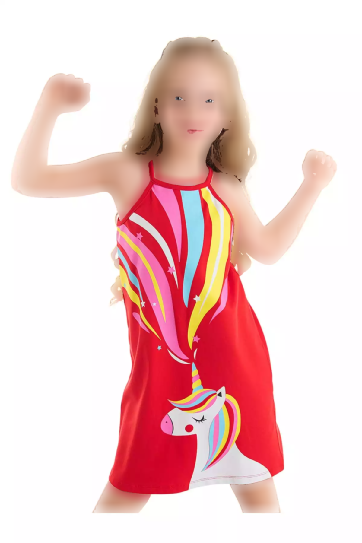 پیراهن تک شاخ تابستانی عشق قرمز بنددار دخترانه برند Denokids کد 1753824665