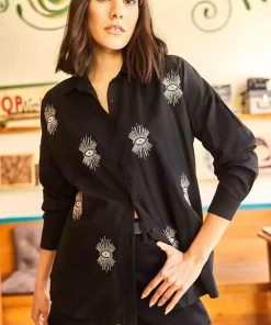 پیراهن چشم بافته شده طرحدار مشکی زنانه برند Olalook کد 1753669924