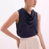 بلوز یقه ساتن سرمه ای برند Sateen کد 1753365191