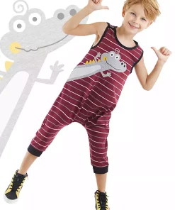 سرهمی پنبه پسرانه تمساح زرشکی برند Denokids کد 1753832525