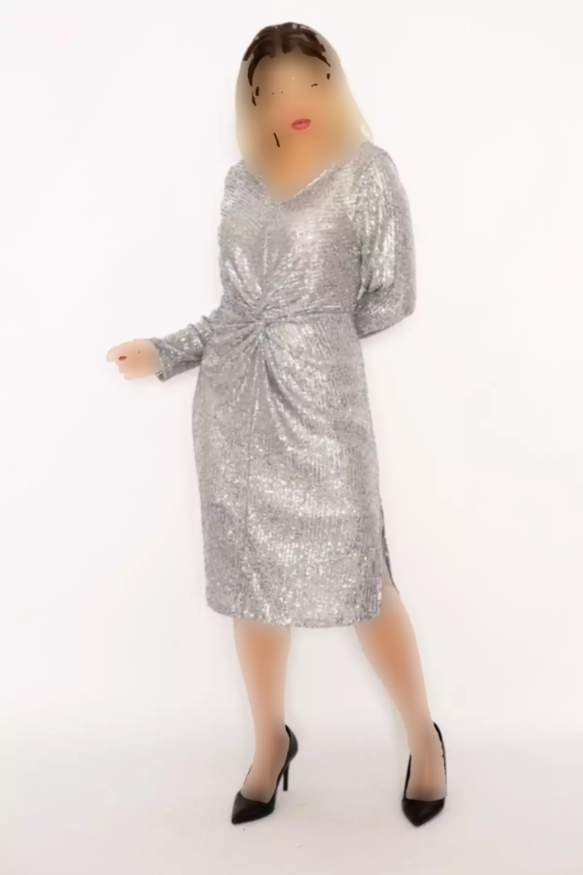 لباس مجلسی آستردار سایز بزرگ نقره زنانه برند Şans کد 1753858206