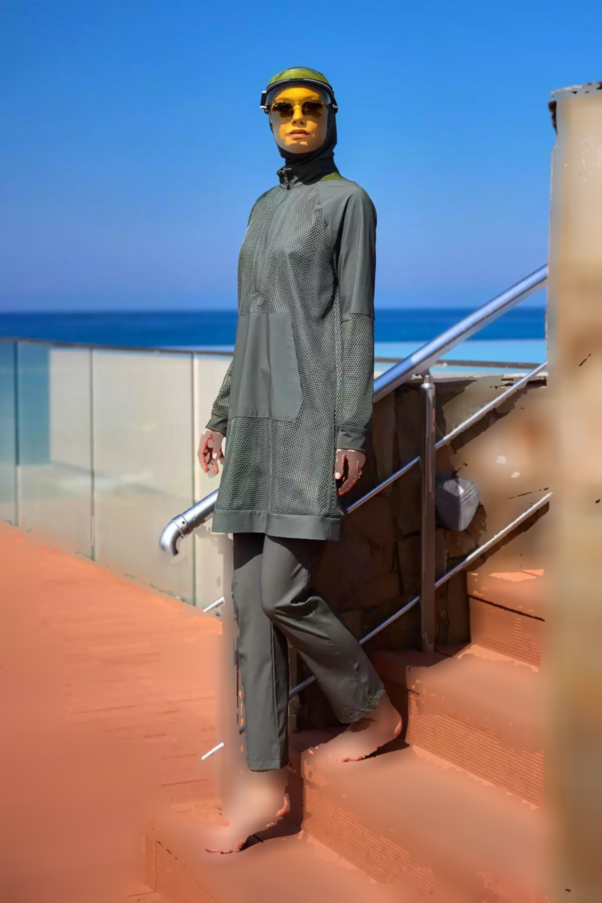 مایو اسلامی پوشیده کامل طرح توری یشمی برند Marina کد 1753525932