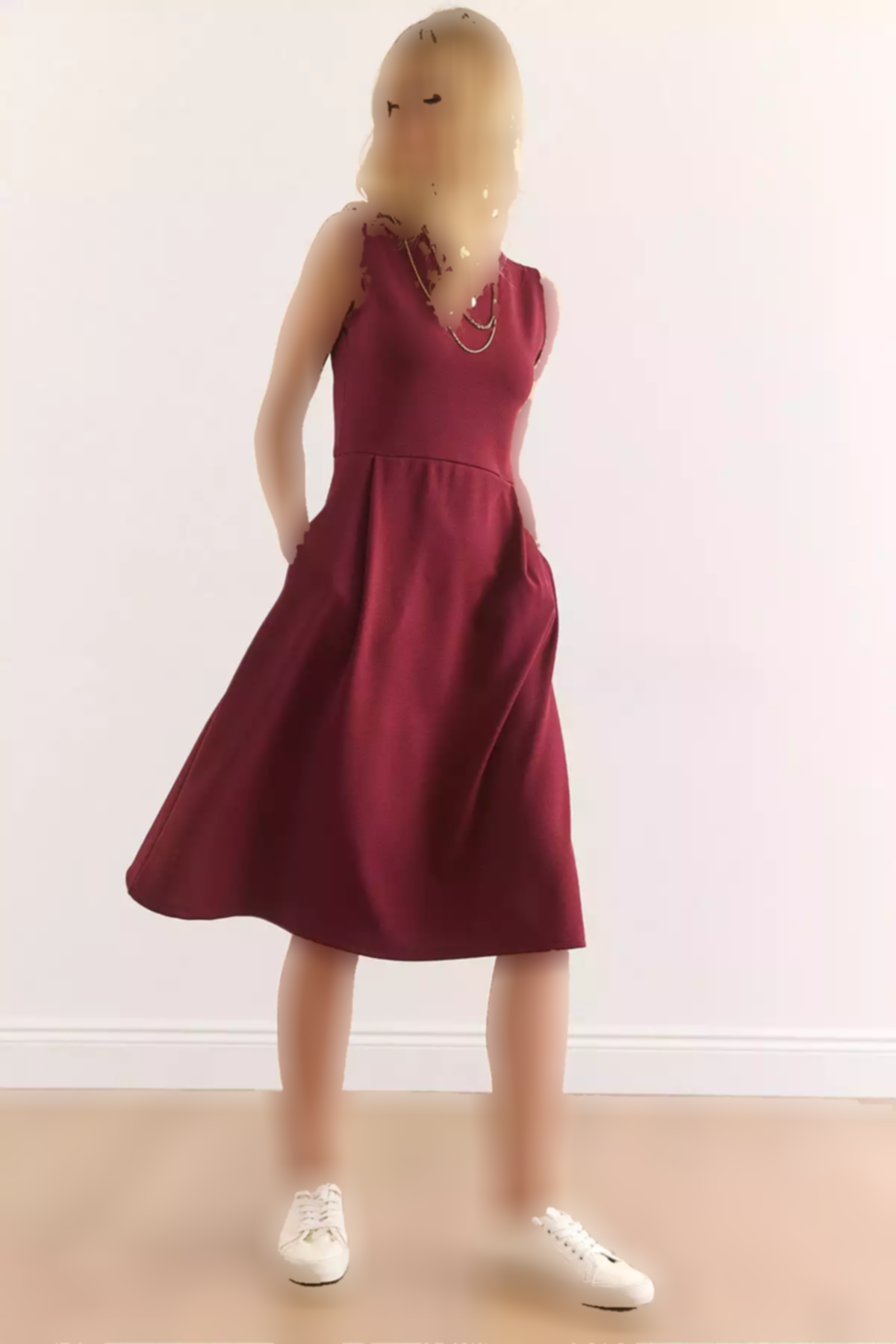 پیراهن جیب دار ساده کلوش زرشکی زنانه برند Olalook کد 1753677670