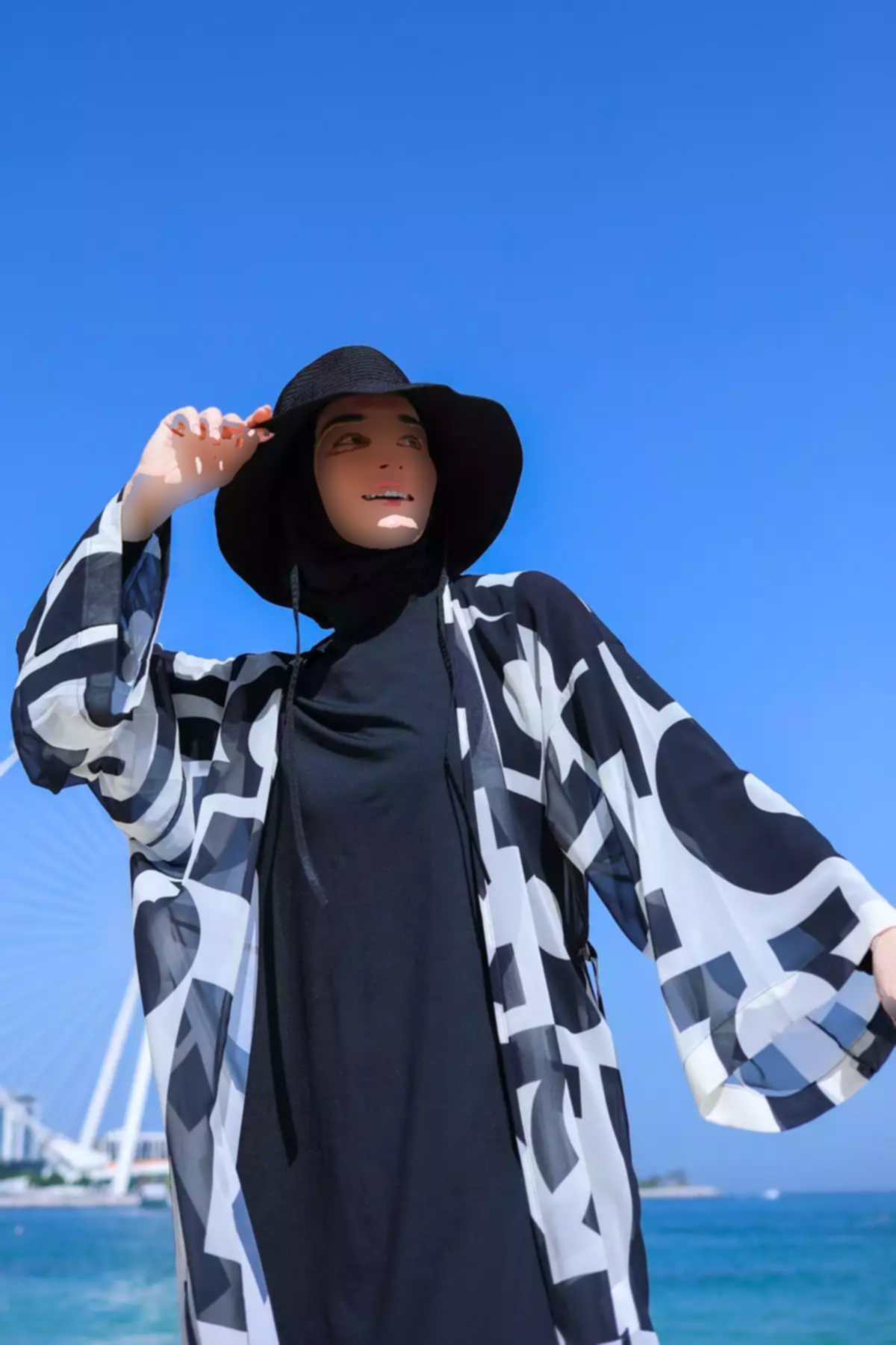 کیمونو خفاشی طرحدار مشکی برند Marina کد 1753525928