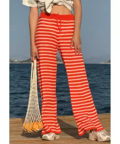 بافتنی طرحدار راهراه پاچه اسپانیایی نارنجی ونیلیا شلوار زنانه برند CHUBA کد 1753696266