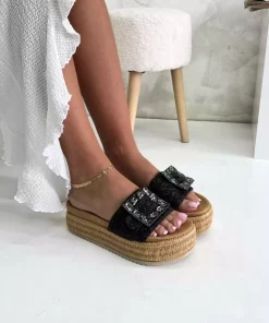 دمپایی سگک دار حصیری سنگی زنانه مشکی برند inizio کد 1753716672