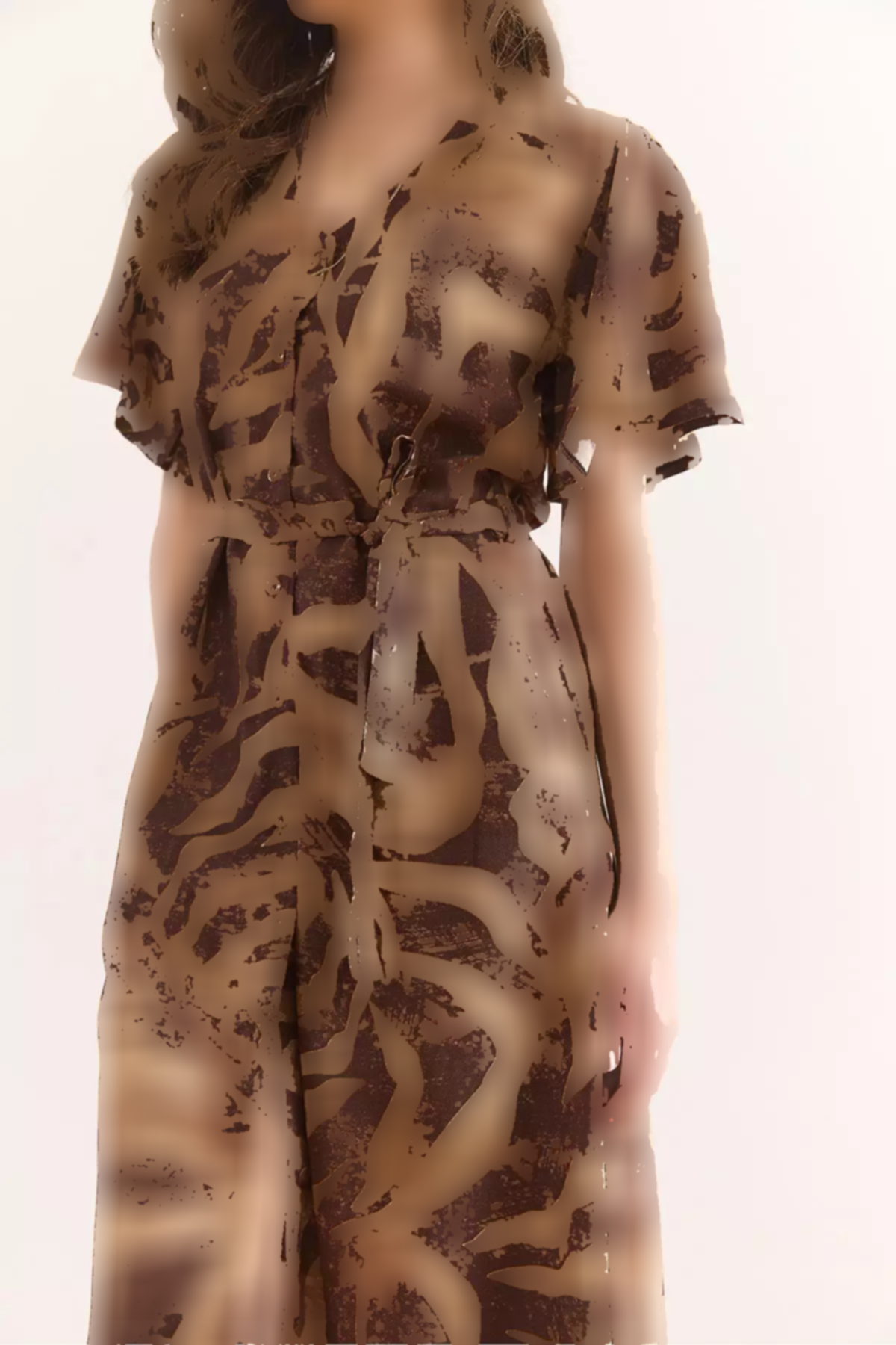 پیراهن کوچک بافته شده یقه هفت قهوه ای کمربند دار قهوهای زنانه برند Olalook کد 1753677663