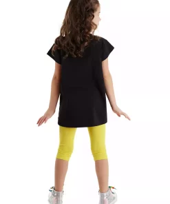 ست تایت تونیک تیشرت تابستانی زرد دخترانه سوخاری مشکی برند Denokids کد 1753823472