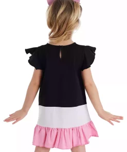 پیراهن تابستانی چیندار گربه سفید مشکی دخترانه برند Denokids کد 1753823471