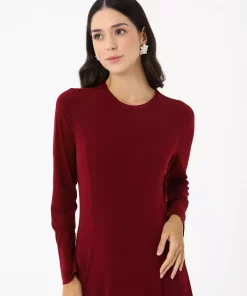 پیراهن پارچه یقه دار گرد رفکا زرشکی لباس برند Refka کد 1753720931