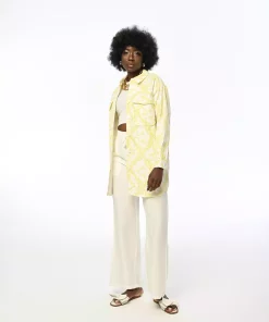 کت پیراهن ست گاباردین جیب‌دار طرح‎دار زرد برند Orfeo Negro کد 1753414395