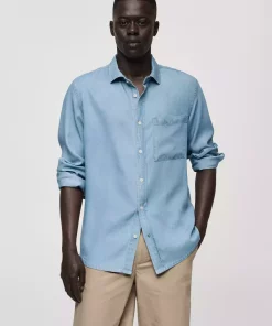 پیراهن آبی مردانه برند MANGO کد 1751484381