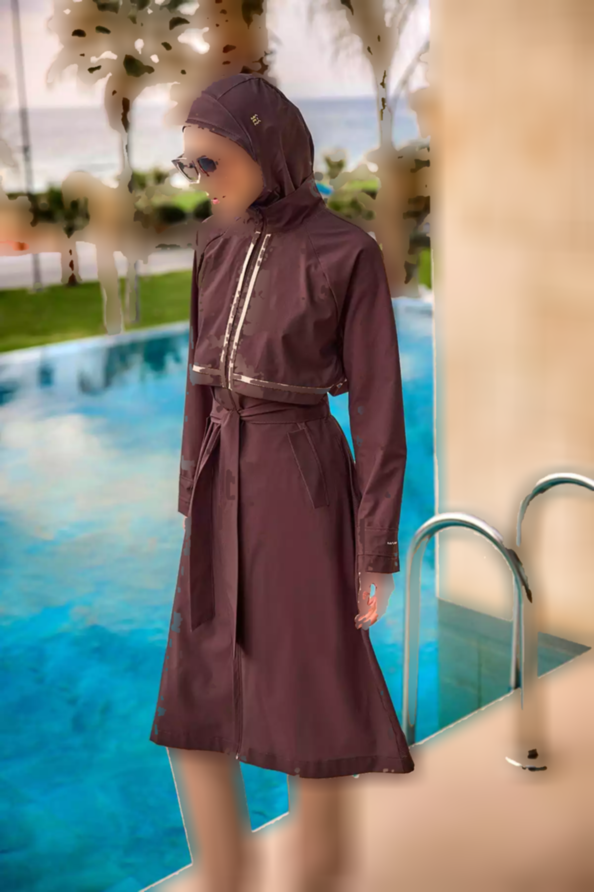 مایو اسلامی پوشیده کامل 30 کمربند دار قهوهای برند Marina کد 1753529468