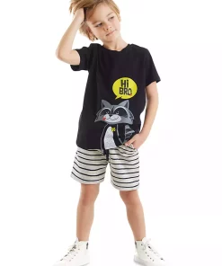 ست شلوارک تیشرت پسرانه راکون برند Denokids کد 1753835464
